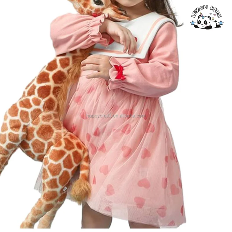 LEZONKIDS - Customizable Long Sleeve Heart Custom Patterns Tulle Dress Girls Cotton Dress Girls Kids